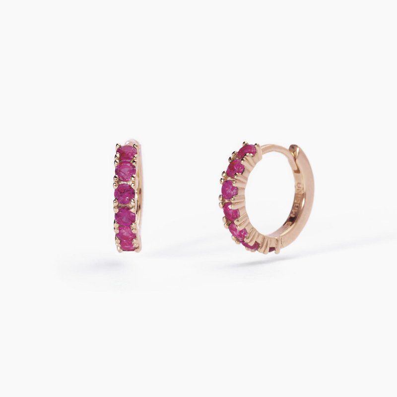 Mabina - Orecchini A Cerchio - Rubini Sintetici - Argento Rosato