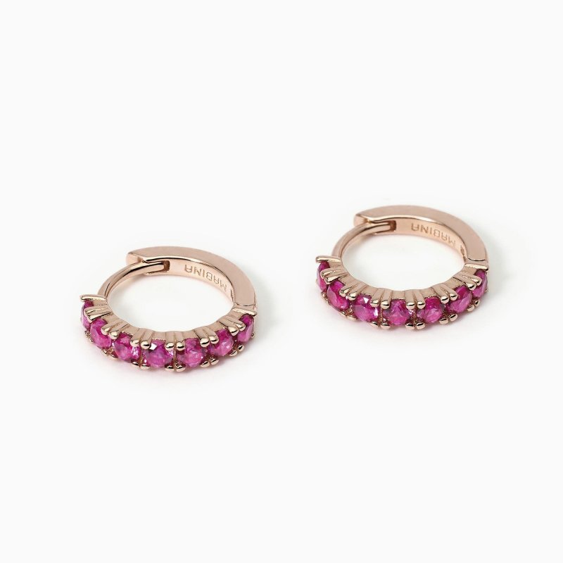 Mabina - Orecchini A Cerchio - Rubini Sintetici - Argento Rosato