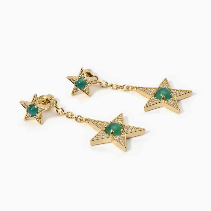 Mabina - Orecchini Stella Dorato - Agata Verde - Starlet