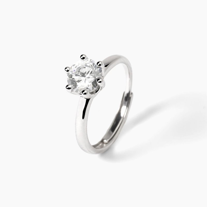 Mabina - Anello In Argento Rodiato - Zircone Solitaire