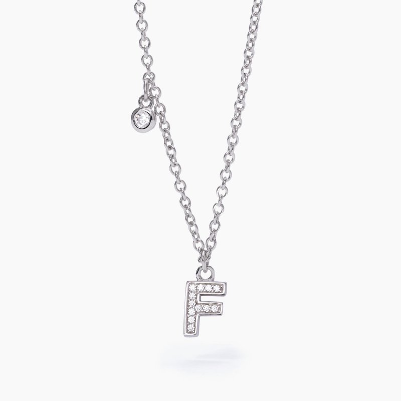 Mabina - Girocollo Lettera "F" - Argento - Zirconi