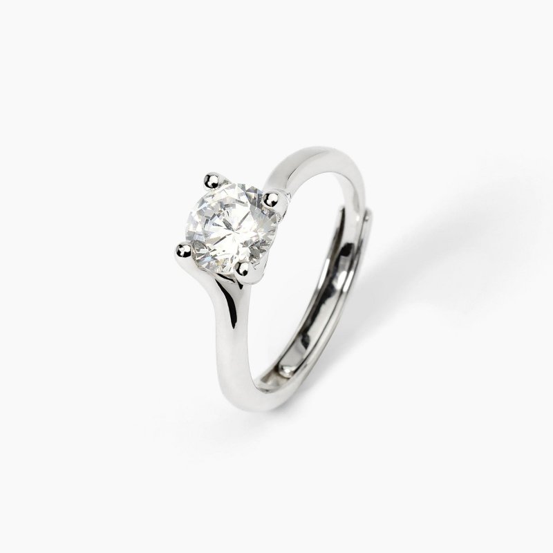 Mabina - Anello Solitario In Argento - Zircone - Regolabile
