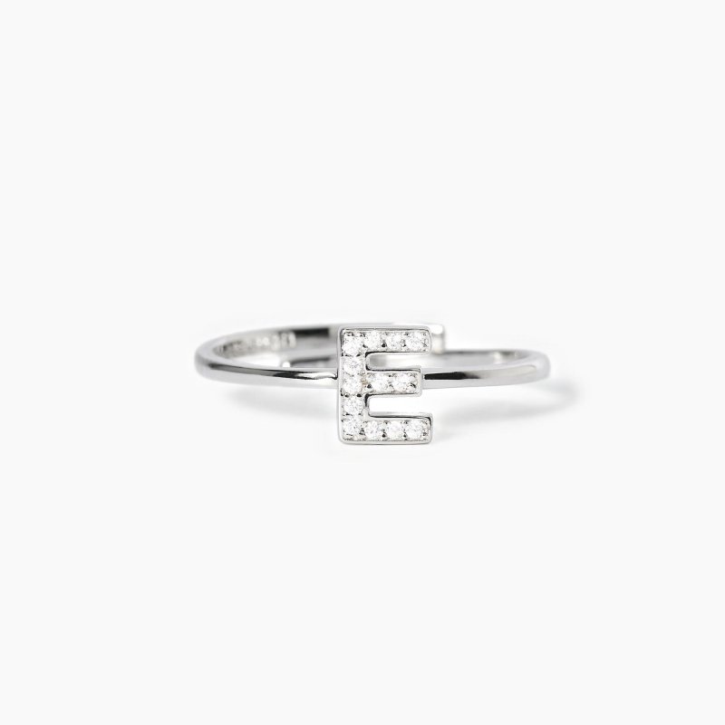 Mabina - Anello Regolabile Con Lettera E - Argento 925 - Zirconi