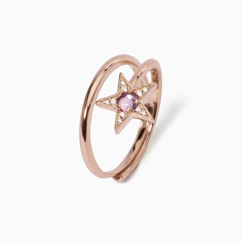 Mabina - Anello Stella Rosato - Tormalina Sintetica - Argento