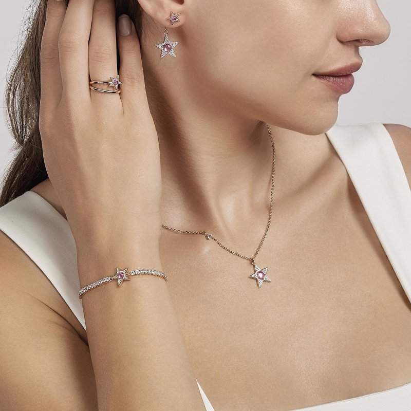 Mabina - Anello Stella Rosato - Tormalina Sintetica - Argento