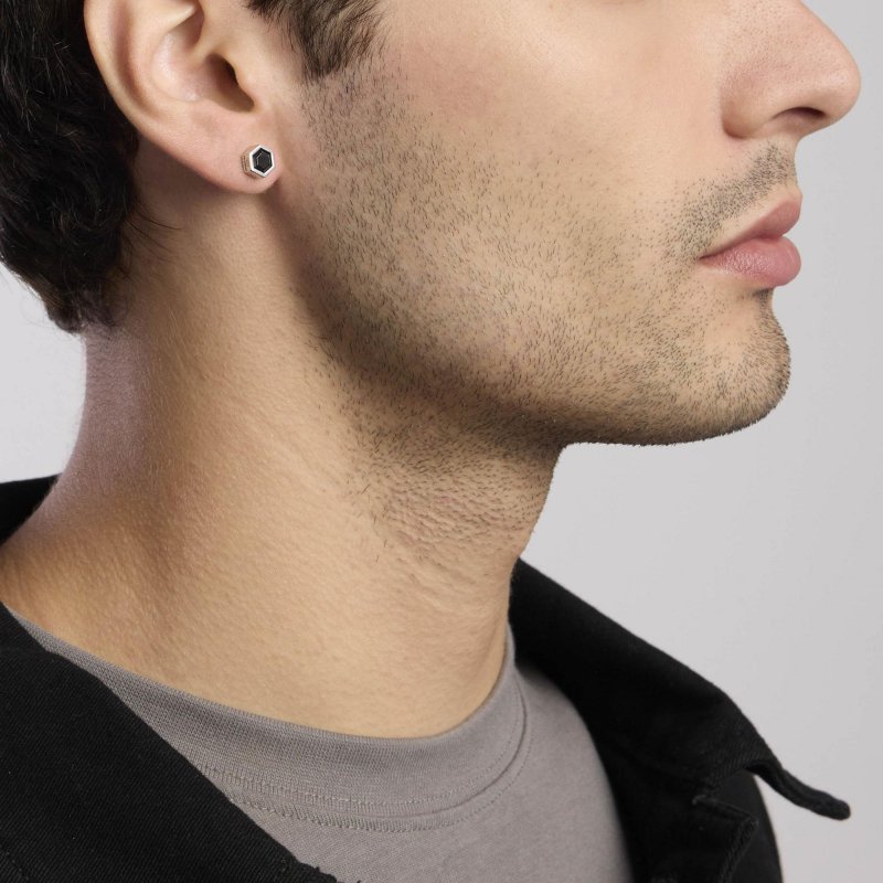 Mabina - Orecchino In Argento - Forma Esagonale - Zircone Nero