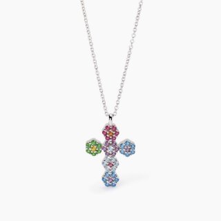 Mabina - Girocollo Con Ciondolo Croce - Multicolor - Argento