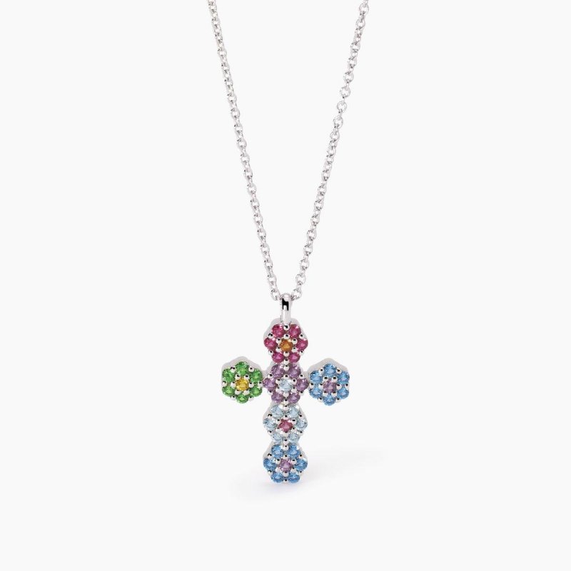 Mabina - Girocollo Con Ciondolo Croce - Multicolor - Argento