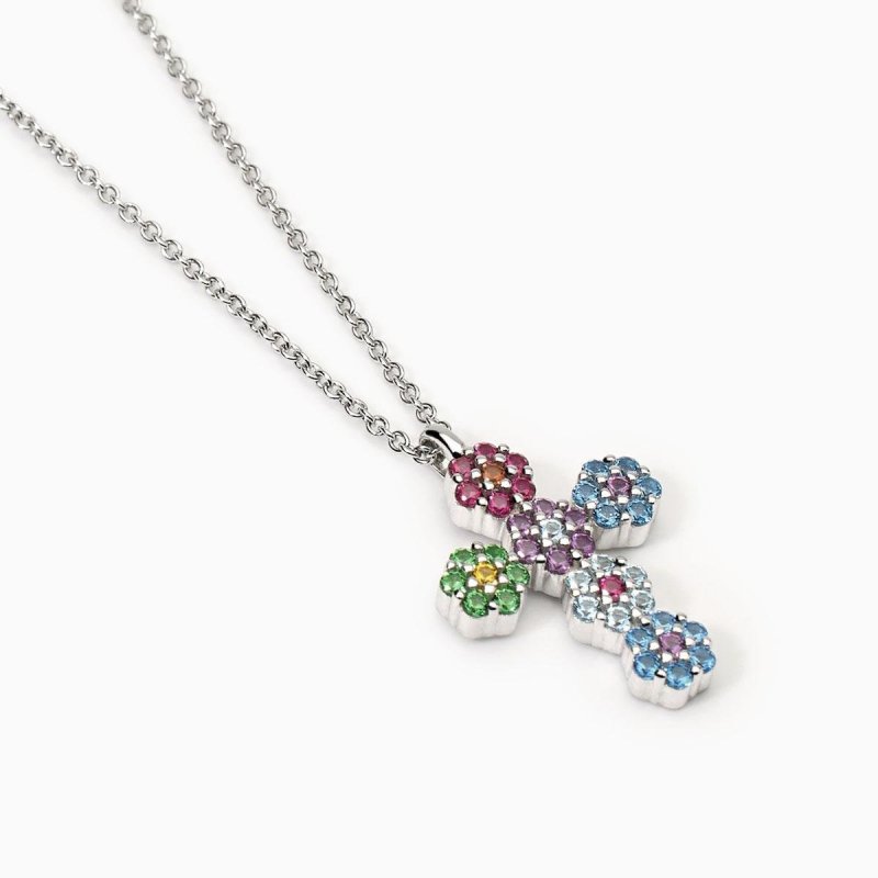 Mabina - Girocollo Con Ciondolo Croce - Multicolor - Argento