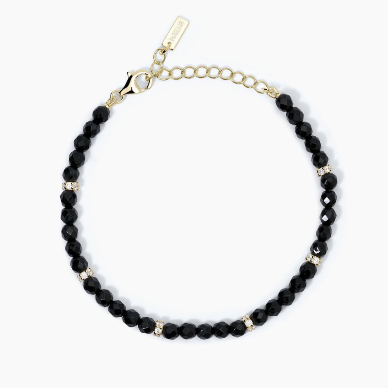 Mabina - Bracciale In Argento Con Agata Nera - Elegante - Placcato Oro