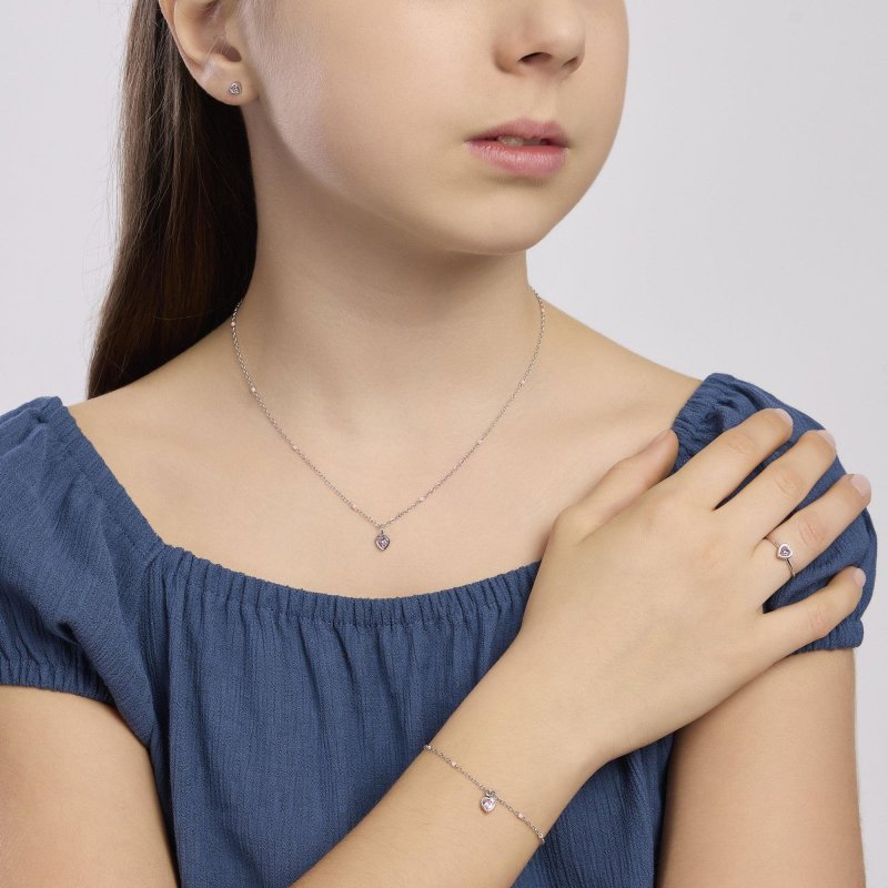 Mabina - Girocollo Da Bambina Con Ciondolo Cuore - Argento - Zircone