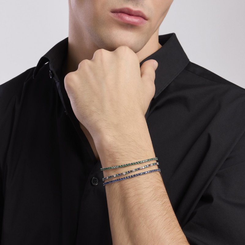 Mabina - Bracciale Tennis Uomo - Smeraldi Sintetici - Argento