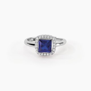 Mabina - Anello Con Zaffiro Sintetico - Cuscino Antico - Argento