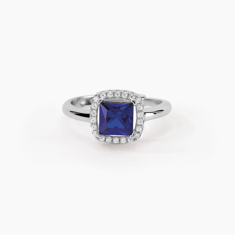 Mabina - Anello Con Zaffiro Sintetico - Cuscino Antico - Argento