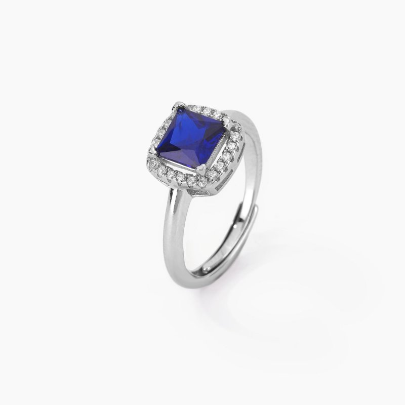 Mabina - Anello Con Zaffiro Sintetico - Cuscino Antico - Argento