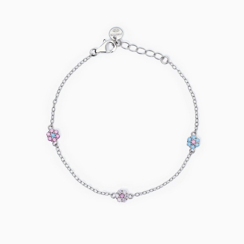 Mabina - Bracciale Da Bambina Con Fiorellini - Argento - Zirconi