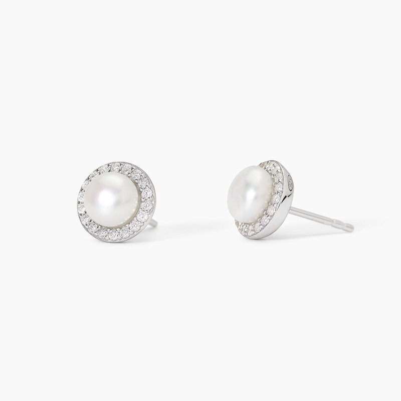 Mabina - Orecchini In Argento Con Perle Coltivate - Zirconi