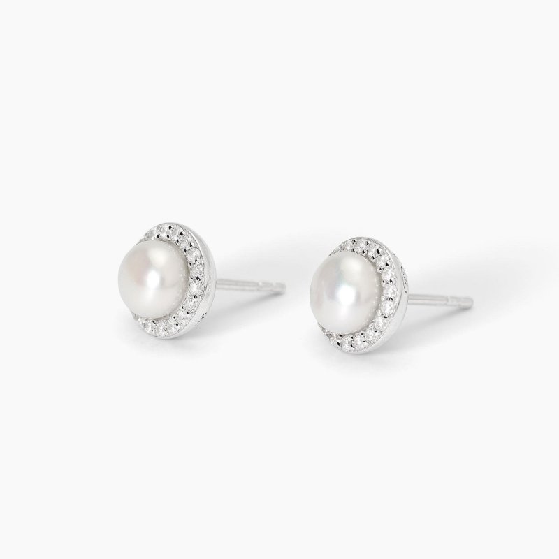 Mabina - Orecchini In Argento Con Perle Coltivate - Zirconi
