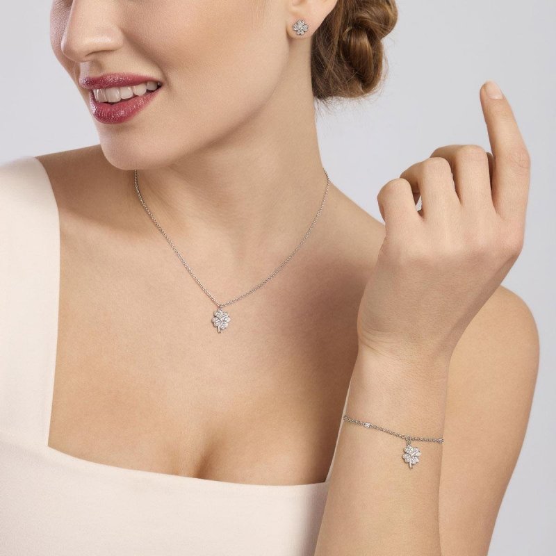 Mabina - Orecchini Con Quadrifogli - Argento - Zirconi