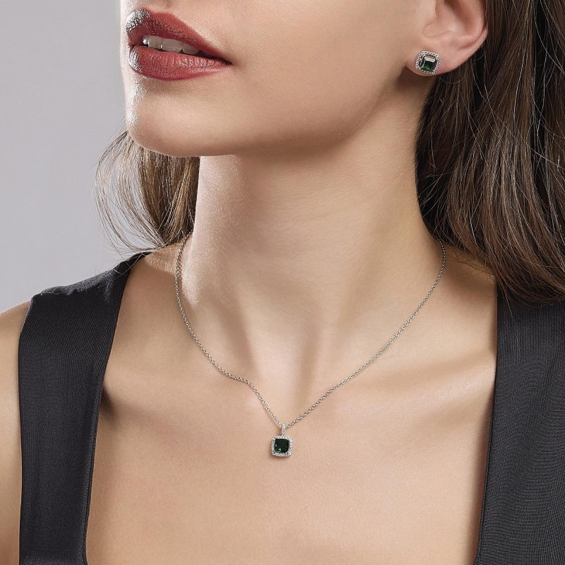 Mabina - Girocollo Con Ciondolo Smeraldo Sintetico - Argento 925 - Zirconi