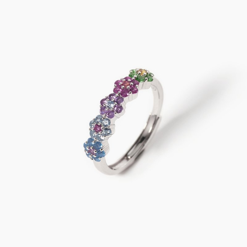 Mabina - Anello Regolabile Con Zirconi - Multicolor - Argento