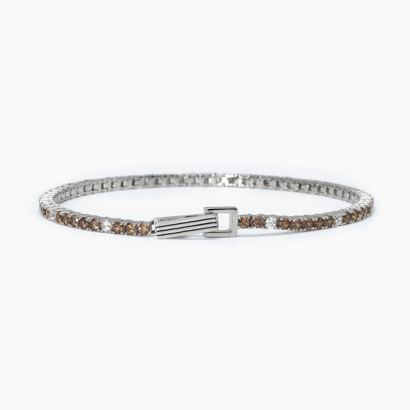 Mabina - Bracciale Tennis Marrone E Bianco - Argento - Zirconi