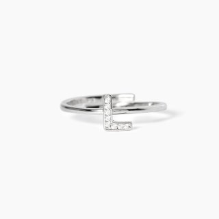 Mabina - Anello Regolabile Con Lettera L - Argento 925 - Zirconi