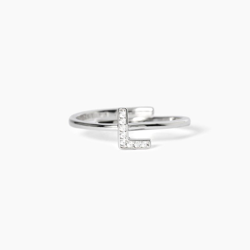 Mabina - Anello Regolabile Con Lettera L - Argento 925 - Zirconi