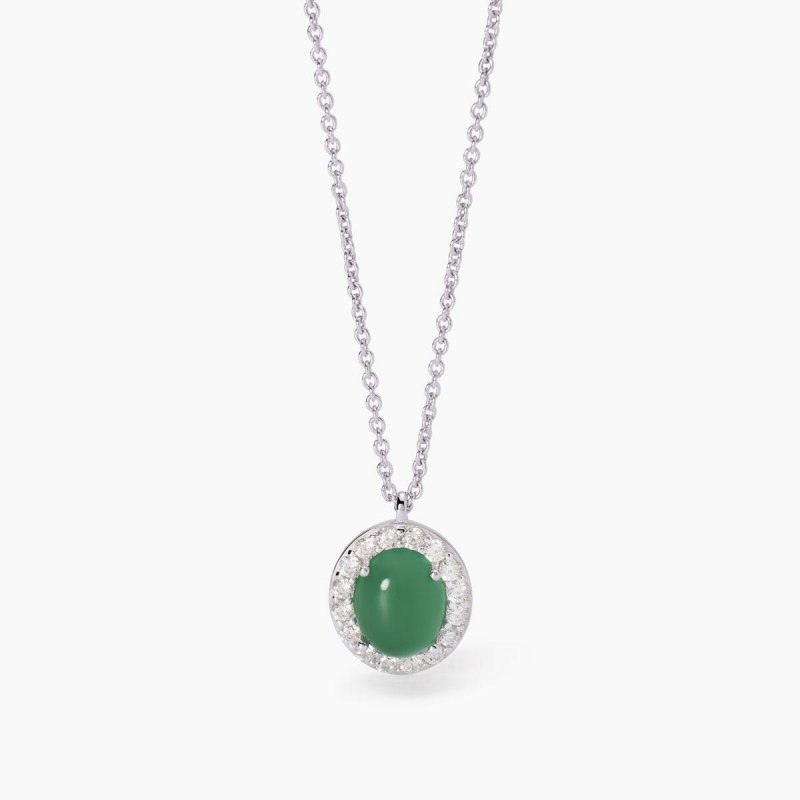 Mabina - Girocollo Con Ciondolo Agata Ginevra - Argento - Agata Verde