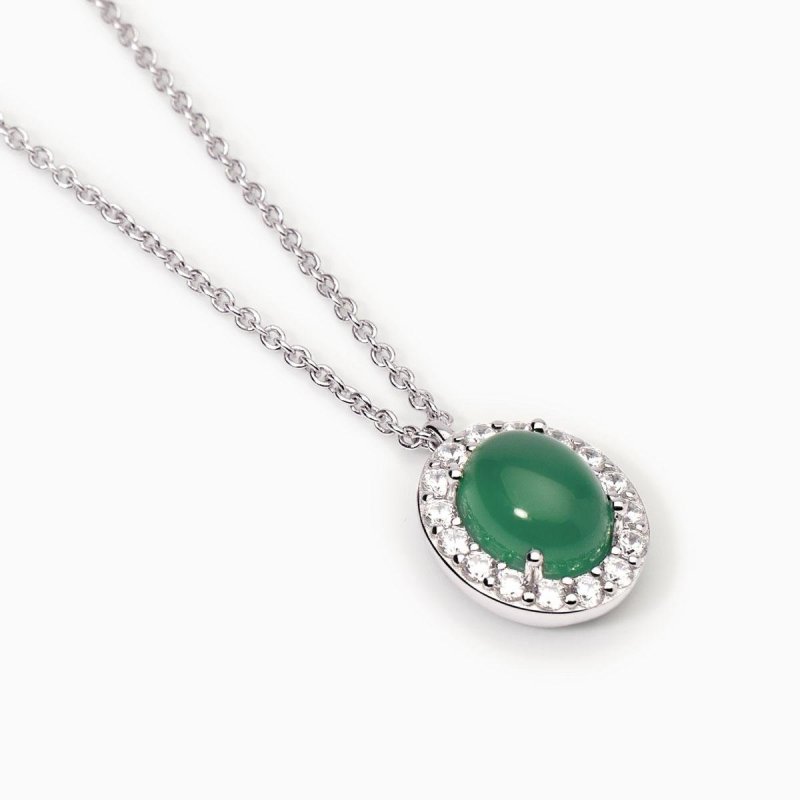 Mabina - Girocollo Con Ciondolo Agata Ginevra - Argento - Agata Verde