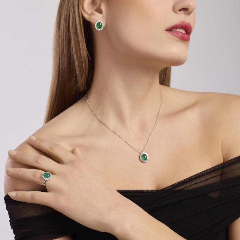 Mabina - Girocollo Con Ciondolo Agata Ginevra - Argento - Agata Verde