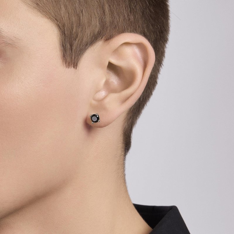 Mabina - Orecchino Uomo Con Zircone Nero - Argento - Zircone