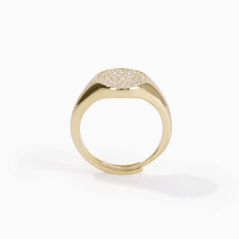 Mabina - Anello Chevalier Regolabile - Dorato - Pavé