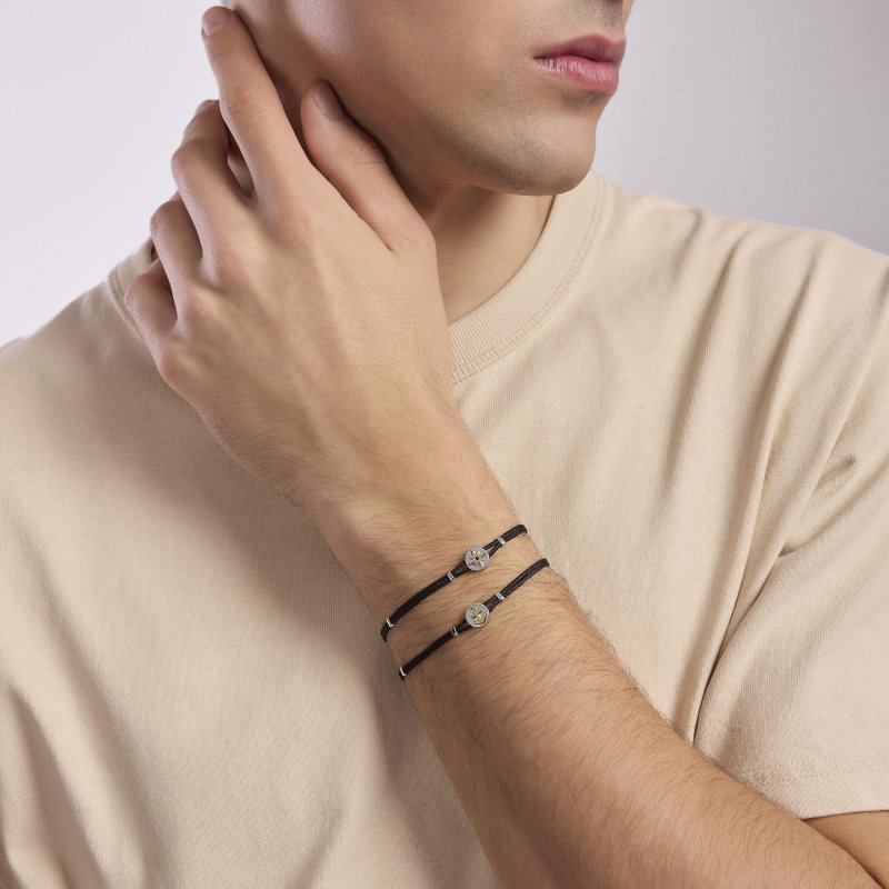 Mabina - Bracciale Uomo Con Rosa Dei Venti - Argento - Nylon