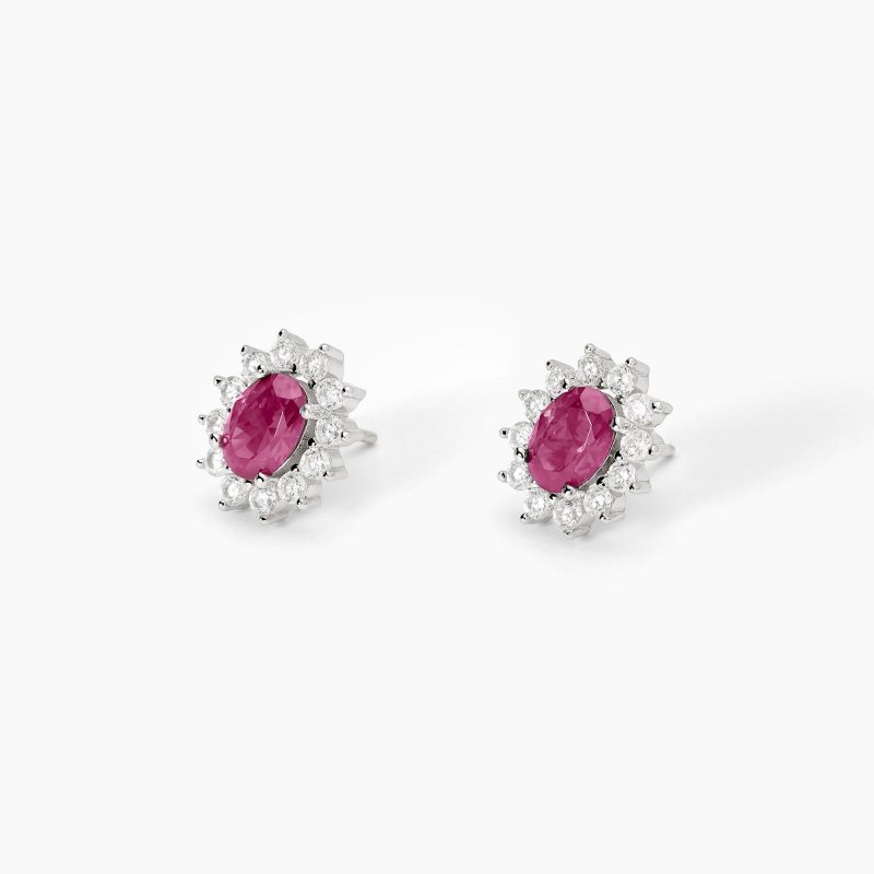 Mabina - Orecchini In Argento - Rubino Sintetico - Ovale