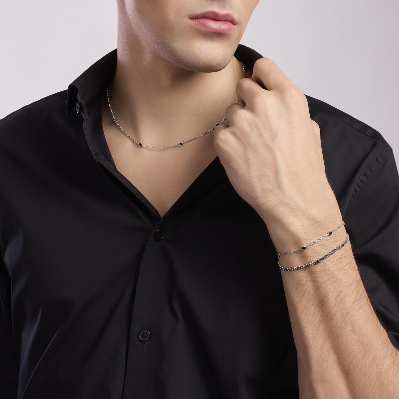 Mabina - Collana Uomo Con Catena E Zirconi - Argento - Zirconi