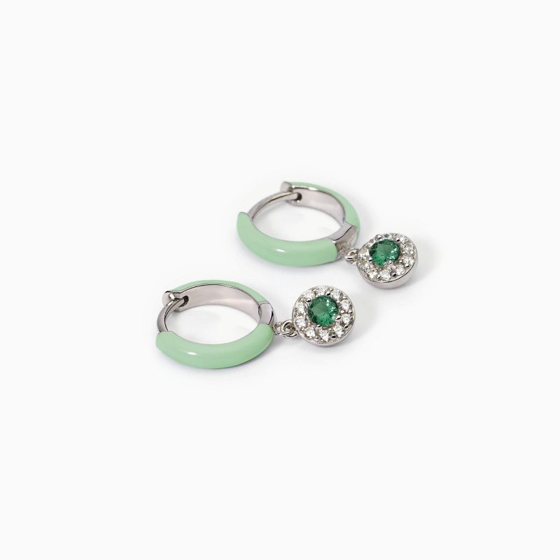 Mabina - Orecchini A Cerchio - Smalto Verde - Smeraldo Sintetico
