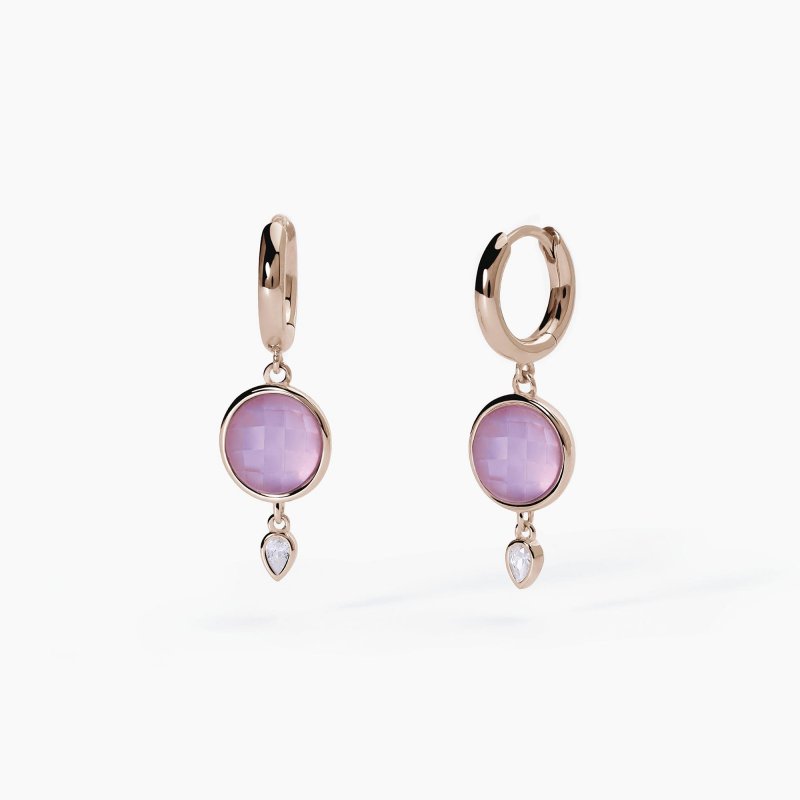 Mabina - Orecchini Con Pendente - Giada Lavanda - Oro Rosa