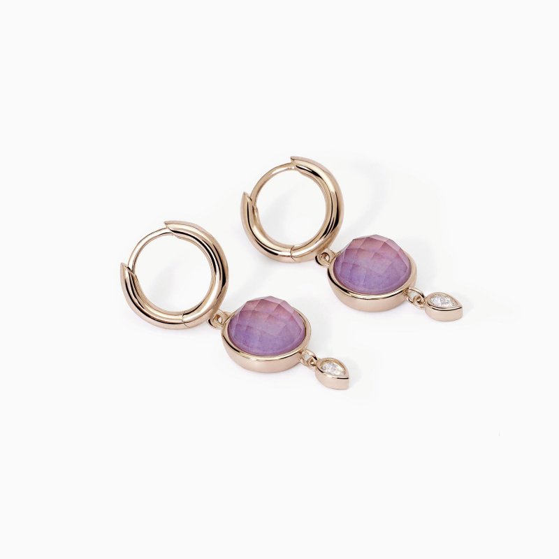Mabina - Orecchini Con Pendente - Giada Lavanda - Oro Rosa