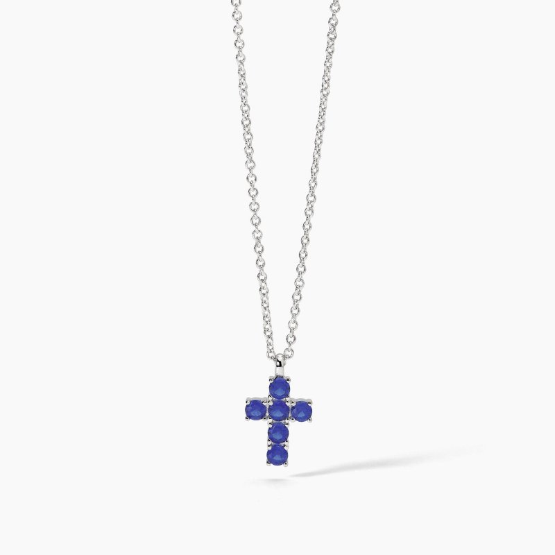 Mabina - Girocollo In Argento Con Ciondolo Croce - Zaffiri Sintetici