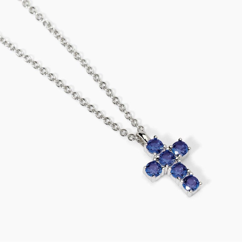 Mabina - Girocollo In Argento Con Ciondolo Croce - Zaffiri Sintetici