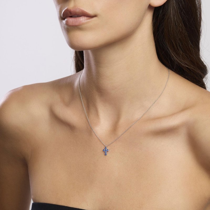 Mabina - Girocollo In Argento Con Ciondolo Croce - Zaffiri Sintetici