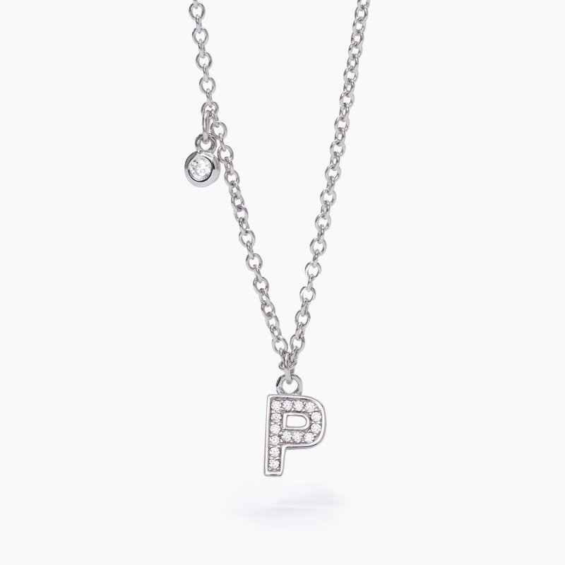 Mabina - Girocollo Lettera "P" - Argento - Zirconi