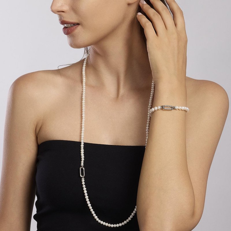 Mabina - Collana Lunga Con Perle Coltivate Elizabeth - Argento - Perle