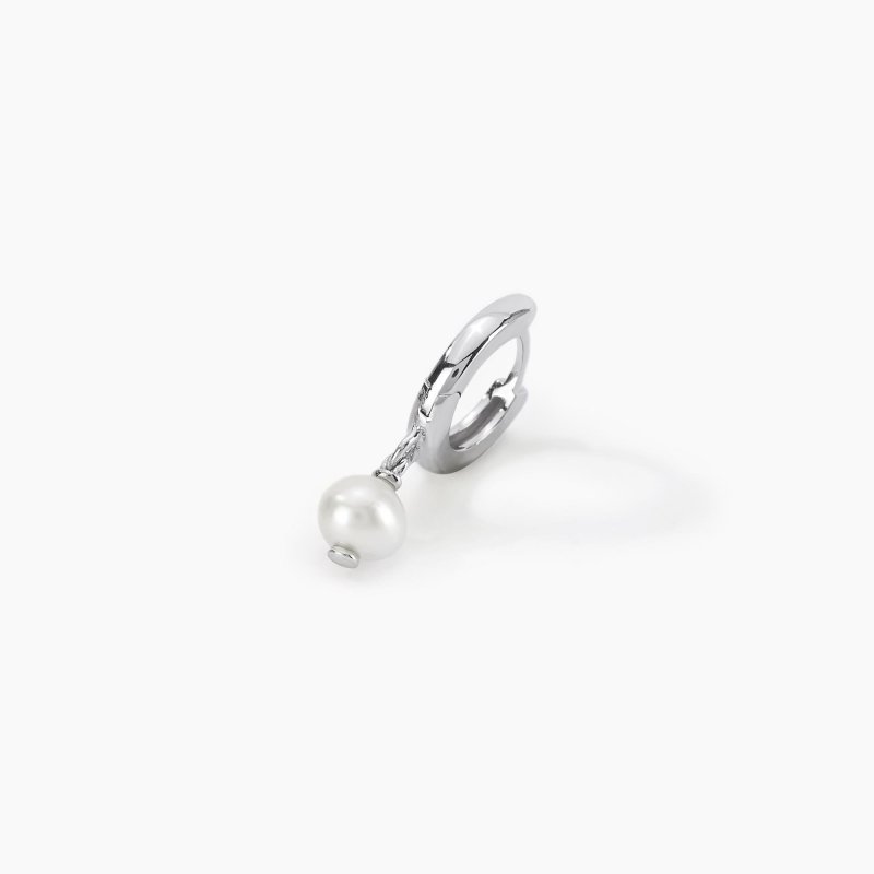 Mabina - Monorecchino A Cerchio Con Pendente - Perla Coltivata - Argento 925
