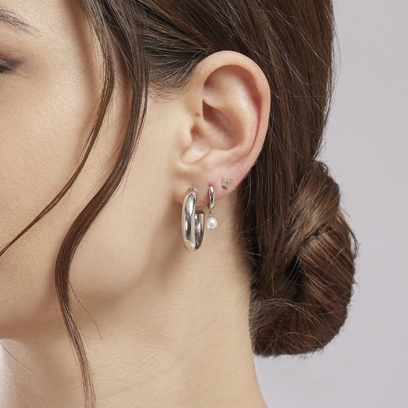 Mabina - Monorecchino A Cerchio Con Pendente - Perla Coltivata - Argento 925