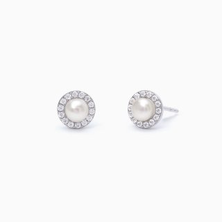Mabina - Orecchini Lobo Con Perle Coltivate - Argento - Zirconi
