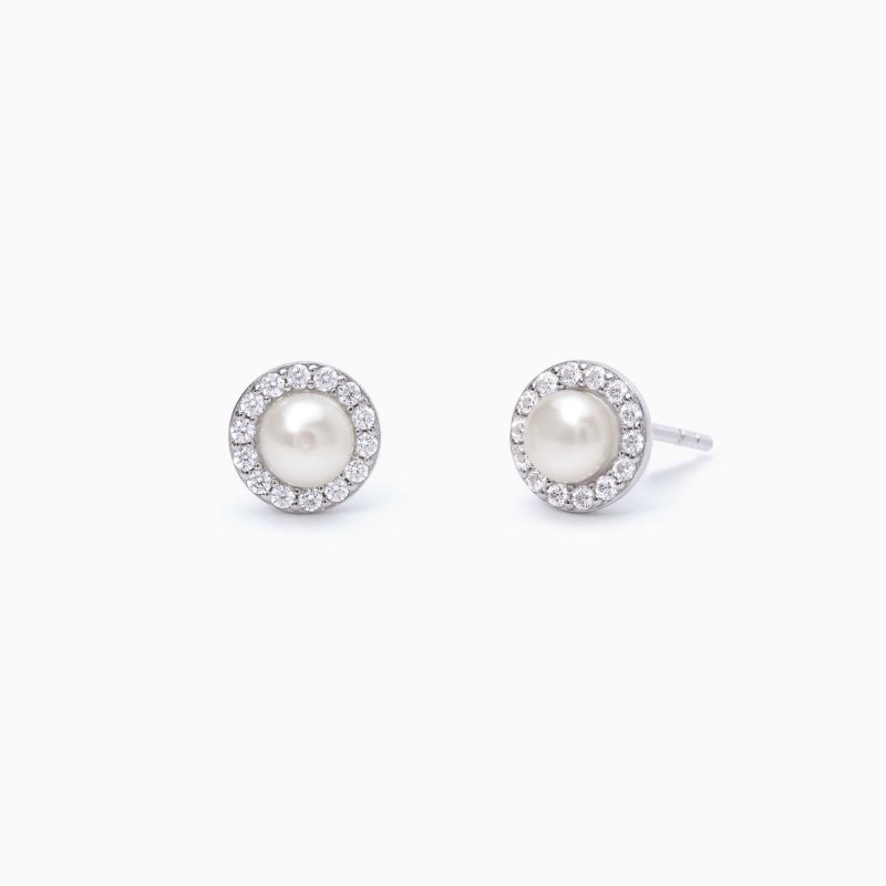 Mabina - Orecchini Lobo Con Perle Coltivate - Argento - Zirconi