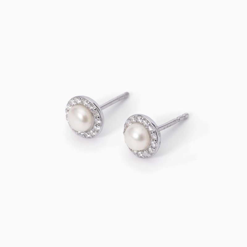 Mabina - Orecchini Lobo Con Perle Coltivate - Argento - Zirconi