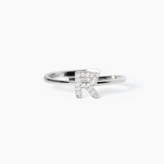 Mabina - Anello Regolabile Con Lettera R - Argento 925 - Zirconi